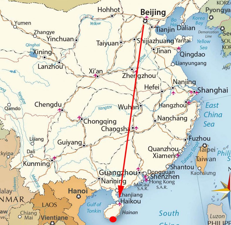 Flugroute-Beijing-Hainan